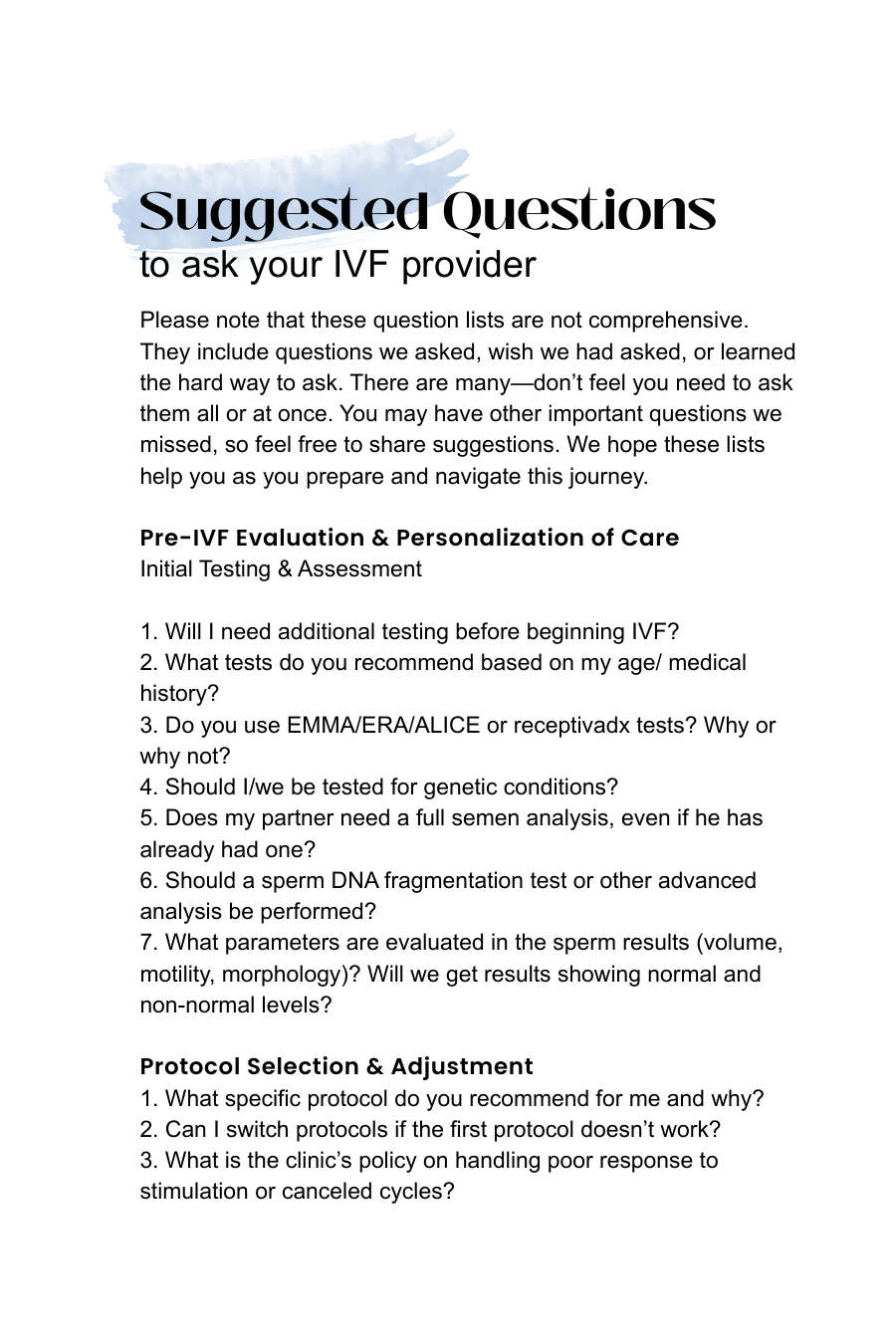 Sample: Questions for your provider